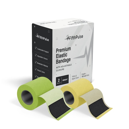 Fifthpulse Premium Elastic Bandages with Hook and Loop Closure, 3 inch Rolls, Apple Green and Yellow, 2PK FP-EBAND-BR-2PK